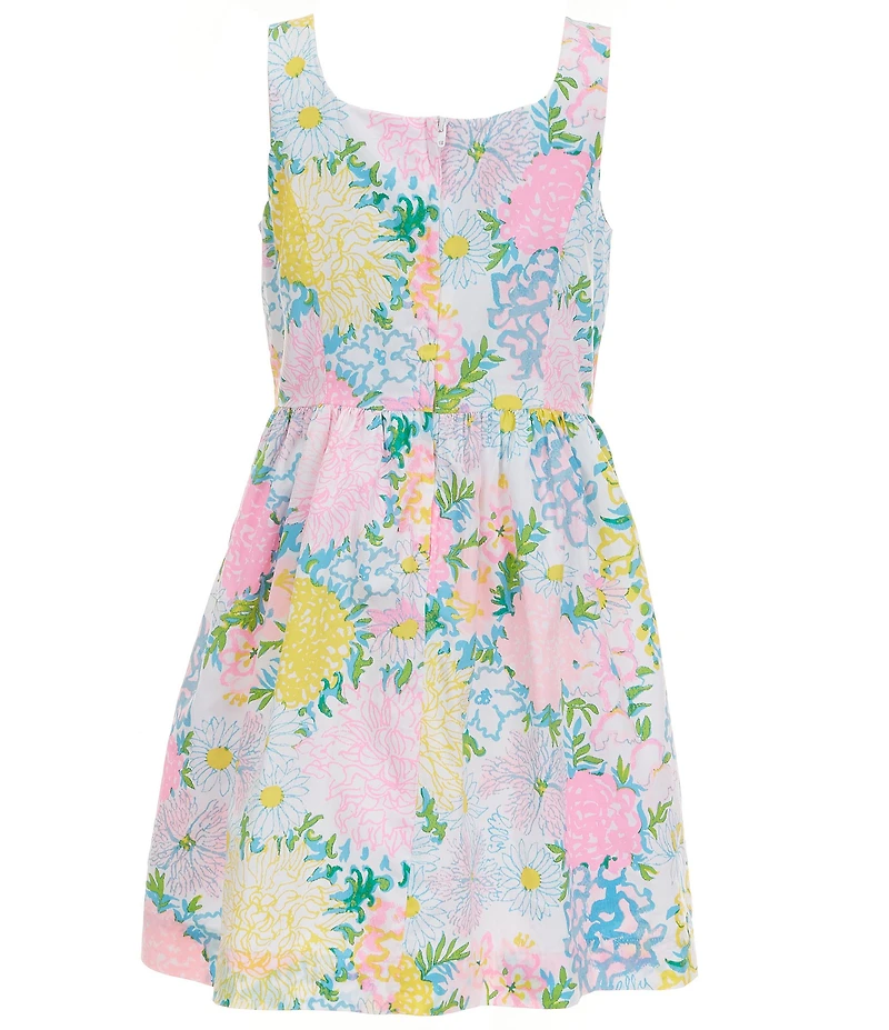Lilly Pulitzer Girls Bellefleur Rosette Square Neck Sleeveless Fit & Flare Dress