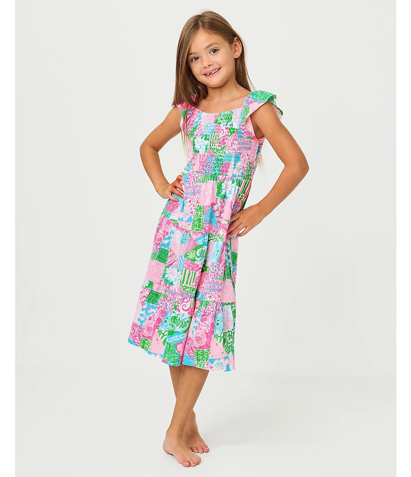 Lilly Pulitzer Girls Flutter Sleeve Smocked Jilly Midi Dress