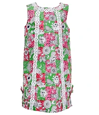 Lilly Pulitzer Girls Classic Floral Cotton Lace Trim Bow Shift Dress