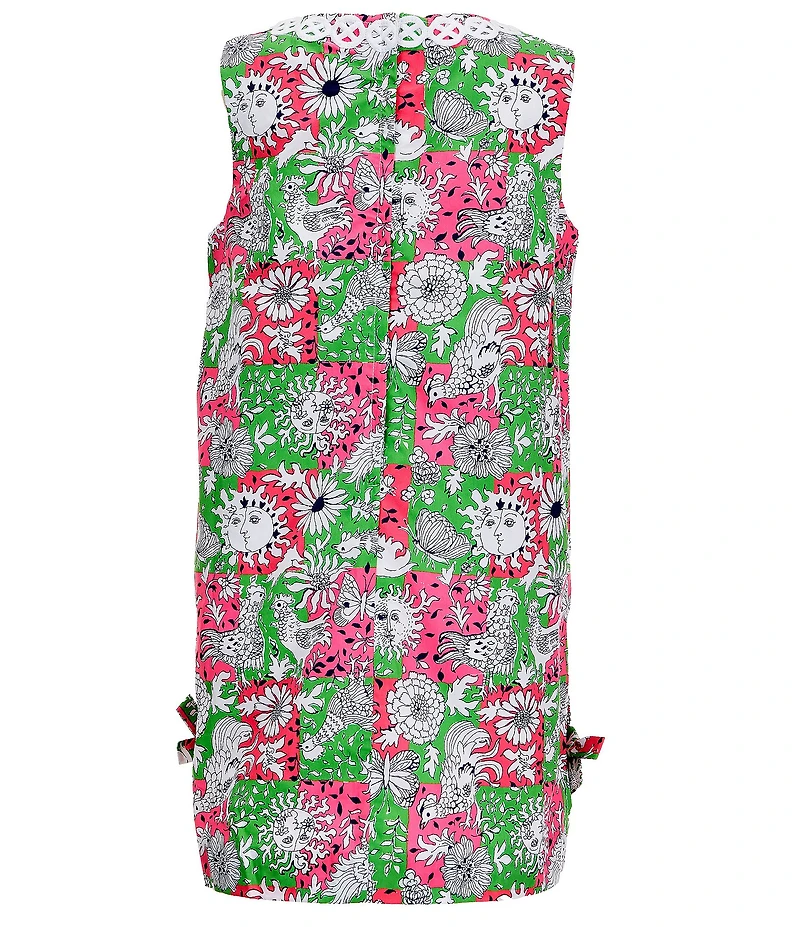 Lilly Pulitzer Girls Classic Floral Cotton Lace Trim Bow Shift Dress