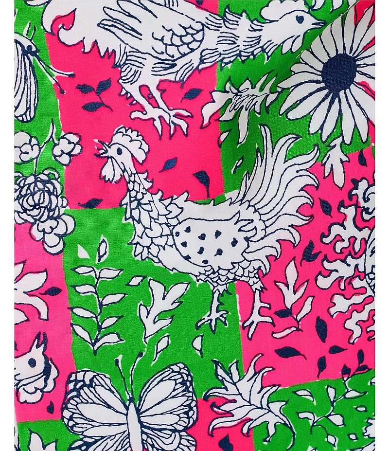 Lilly Pulitzer Girls Classic Floral Cotton Lace Trim Bow Shift Dress