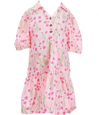 Lilly Pulitzer Little/Big Girls Mini Bingley Floral Collared Neck Puffed Elbow Sleeves Peplum Dress