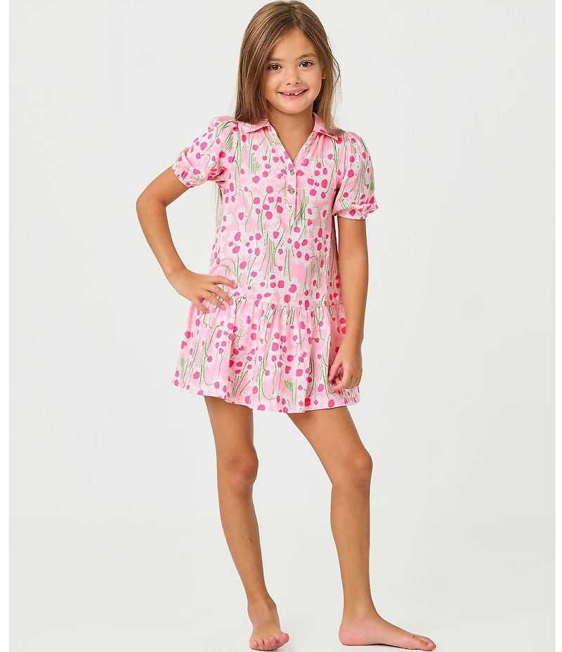 Lilly Pulitzer Little/Big Girls Mini Bingley Floral Collared Neck Puffed Elbow Sleeves Peplum Dress