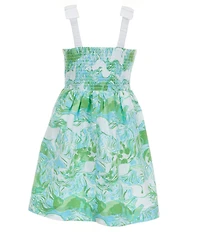 Lilly Pulitzer Girls Galloping Horses Printed Sleeveless Bow Strap Fit & Flare Dress