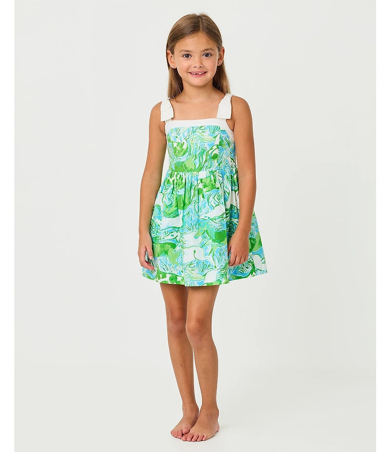Lilly Pulitzer Girls Galloping Horses Printed Sleeveless Bow Strap Fit & Flare Dress