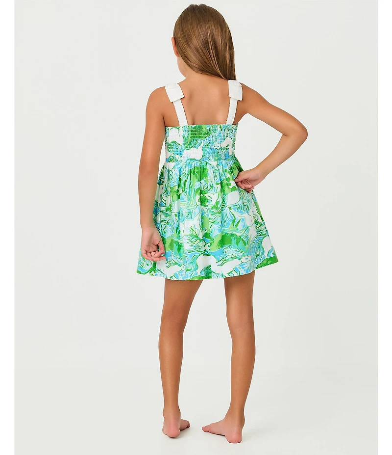 Lilly Pulitzer Girls Galloping Horses Printed Sleeveless Bow Strap Fit & Flare Dress