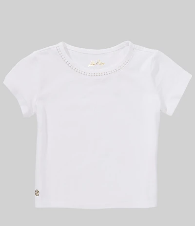 Lilly Pulitzer Girls Mini Clairmont Crew Neck Short Sleeve Eyelet Detail Top