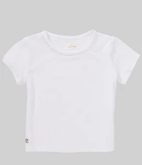 Lilly Pulitzer Girls Mini Clairmont Crew Neck Short Sleeve Eyelet Detail Top