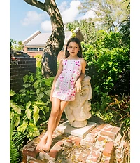 Lilly Pulitzer Little/Big Girls Mini Delores Floral Print Square Neck Sleeveless A-Line Dress