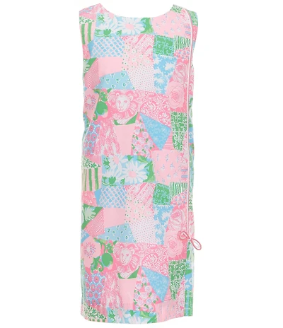 Lilly Pulitzer Girls Sleeveless Piping Colorful Quilt Pattern Classic Shift Mini Dress