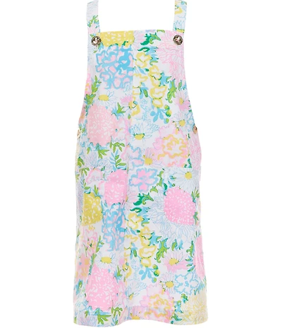 Lilly Pulitzer Girls Varney Square Neck Sleeveless Overall A-Line Floral Print Dress