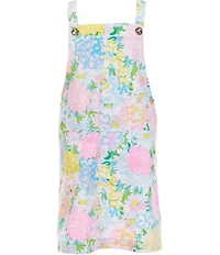 Lilly Pulitzer Girls Varney Square Neck Sleeveless Overall A-Line Floral Print Dress