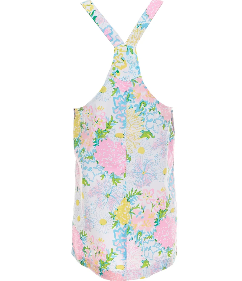 Lilly Pulitzer Girls Varney Square Neck Sleeveless Overall A-Line Floral Print Dress
