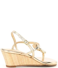 Lilly Pulitzer Good As Gold Leather Pearl Ornament T-Strap Wedge Sandals