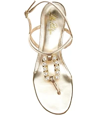 Lilly Pulitzer Good As Gold Leather Pearl Ornament T-Strap Wedge Sandals