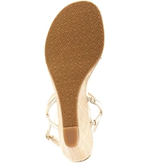 Lilly Pulitzer Good As Gold Leather Pearl Ornament T-Strap Wedge Sandals