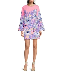 Lilly Pulitzer Gwenlyn Satin Back Crepe Crew Neck Bracelet Sleeve Shift Dress