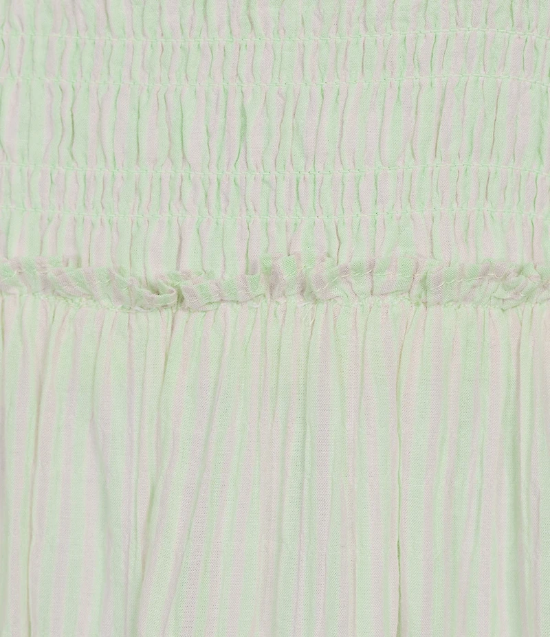 Lilly Pulitzer Hadly Contrast Oxford Stripe Square Neck Sleeveless Smocked Bodice Tiered Skirt Maxi Dress
