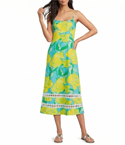 Lilly Pulitzer Haliey Rose Bud Print Scoop Neck Sleeveless Fit-And-Flare Midi Dress