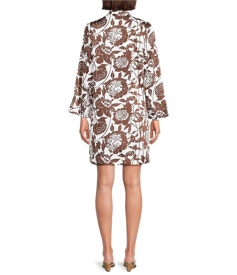 Lilly Pulitzer Irella Crepe Satin Floral Band Split V-Neck Bracelet Sleeve Caftan Dress