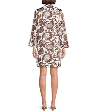 Lilly Pulitzer Irella Crepe Satin Floral Band Split V-Neck Bracelet Sleeve Caftan Dress