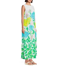 Lilly Pulitzer Jaida Silk Rose Bud Print Beaded Crew Neck One-Shoulder Maxi Caftan