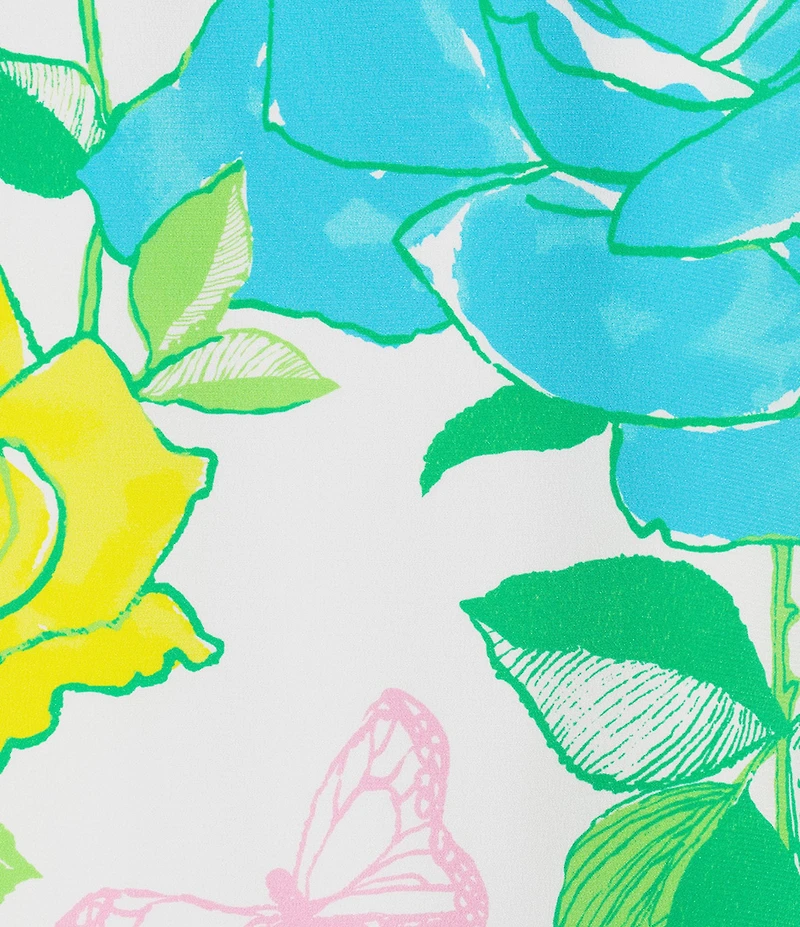 Lilly Pulitzer Jaida Silk Rose Bud Print Beaded Crew Neck One-Shoulder Maxi Caftan