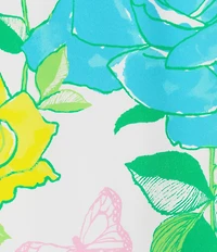 Lilly Pulitzer Jaida Silk Rose Bud Print Beaded Crew Neck One-Shoulder Maxi Caftan