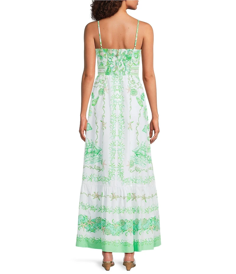 Lilly Pulitzer Janae Cotton Poplin Ship To Shore Print Sweetheart Neck Sleeveless Fit & Flare Maxi Dress