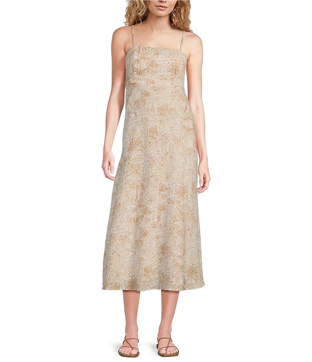 Lilly Pulitzer Jorgian Woven Linen Printed Square Neck Sleeveless Midi A-Line  Dress | Liberty Center