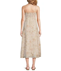 Lilly Pulitzer Jorgian Woven Linen Printed Square Neck Sleeveless Midi A-Line Dress