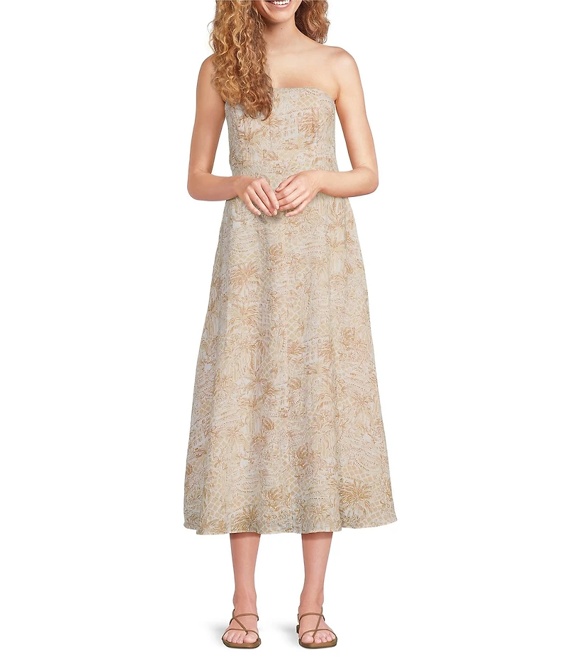 Lilly Pulitzer Jorgian Woven Linen Printed Square Neck Sleeveless Midi A-Line Dress