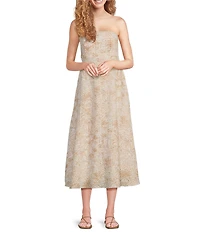 Lilly Pulitzer Jorgian Woven Linen Printed Square Neck Sleeveless Midi A-Line Dress