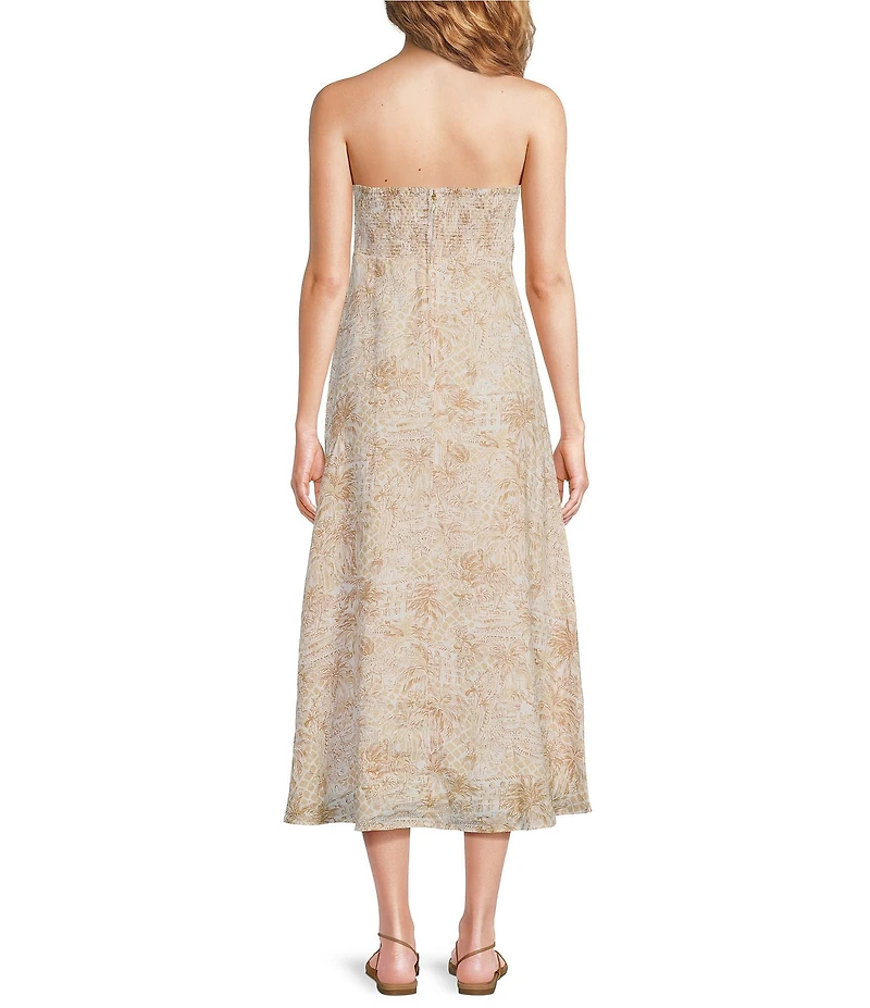 Lilly Pulitzer Jorgian Woven Linen Printed Square Neck Sleeveless Midi A-Line Dress