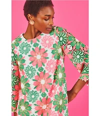 Lilly Pulitzer Jouri Sunshine Tile Lace Crew Neck 3/4 Sleeve Dress