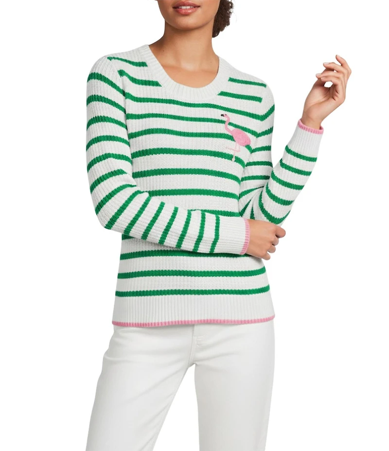 Lilly Pulitzer Jovienne Crochet Stripe Knit Round Neck Long Sleeve Cotton Sweater