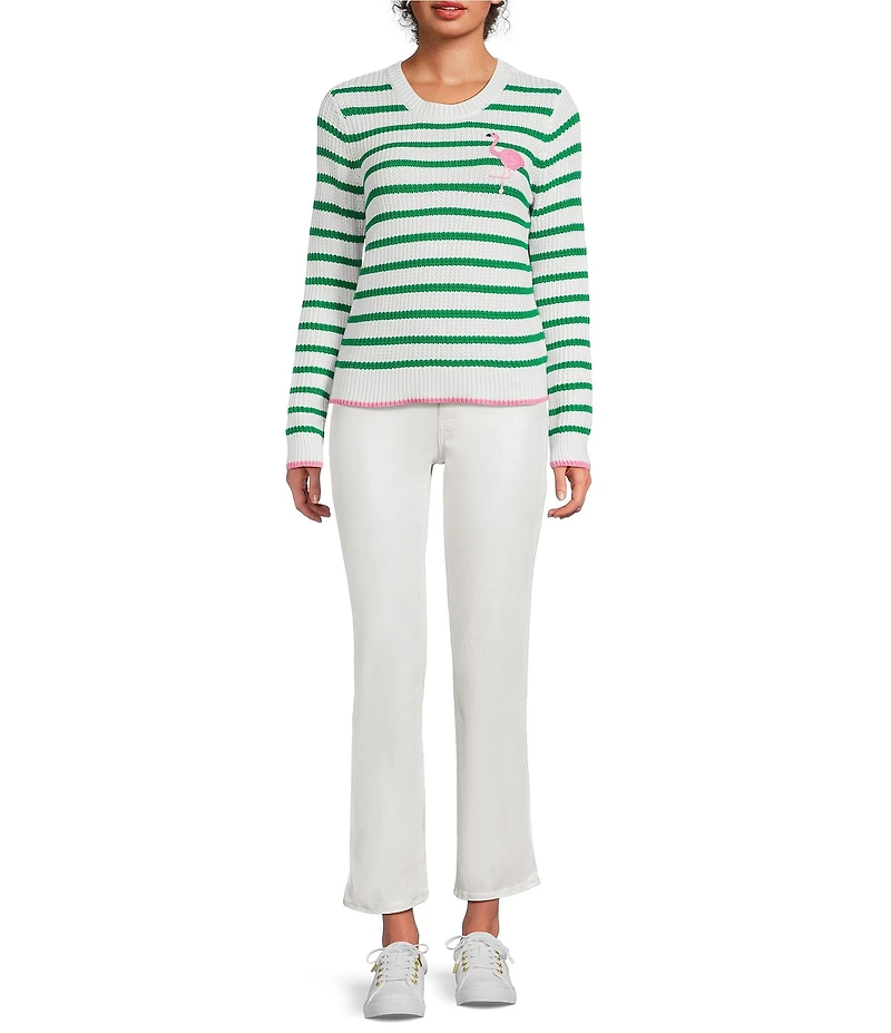 Lilly Pulitzer Jovienne Crochet Stripe Knit Round Neck Long Sleeve Cotton Sweater