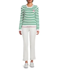 Lilly Pulitzer Jovienne Crochet Stripe Knit Round Neck Long Sleeve Cotton Sweater