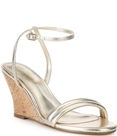 Lilly Pulitzer Junie Leather Ankle Strap Cork Wedge Sandals
