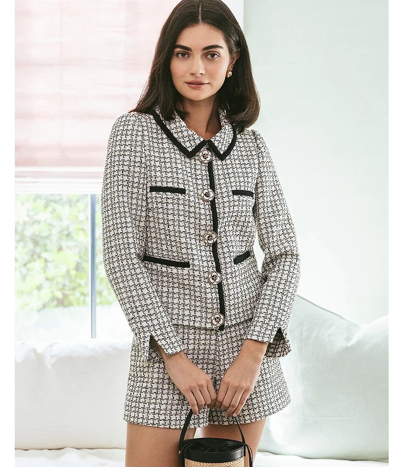 Lilly Pulitzer Kalara Houndstooth Boucle Point Collar Long Sleeve Button Front Jacket