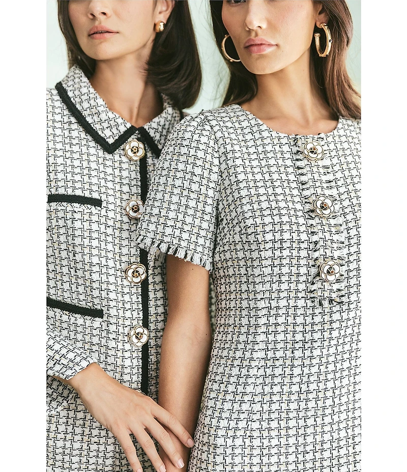 Lilly Pulitzer Kalara Houndstooth Boucle Point Collar Long Sleeve Button Front Jacket