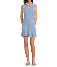 Lilly Pulitzer Kathy Performance Twill Gingham Mock Neck Sleeveless Flounce Dress