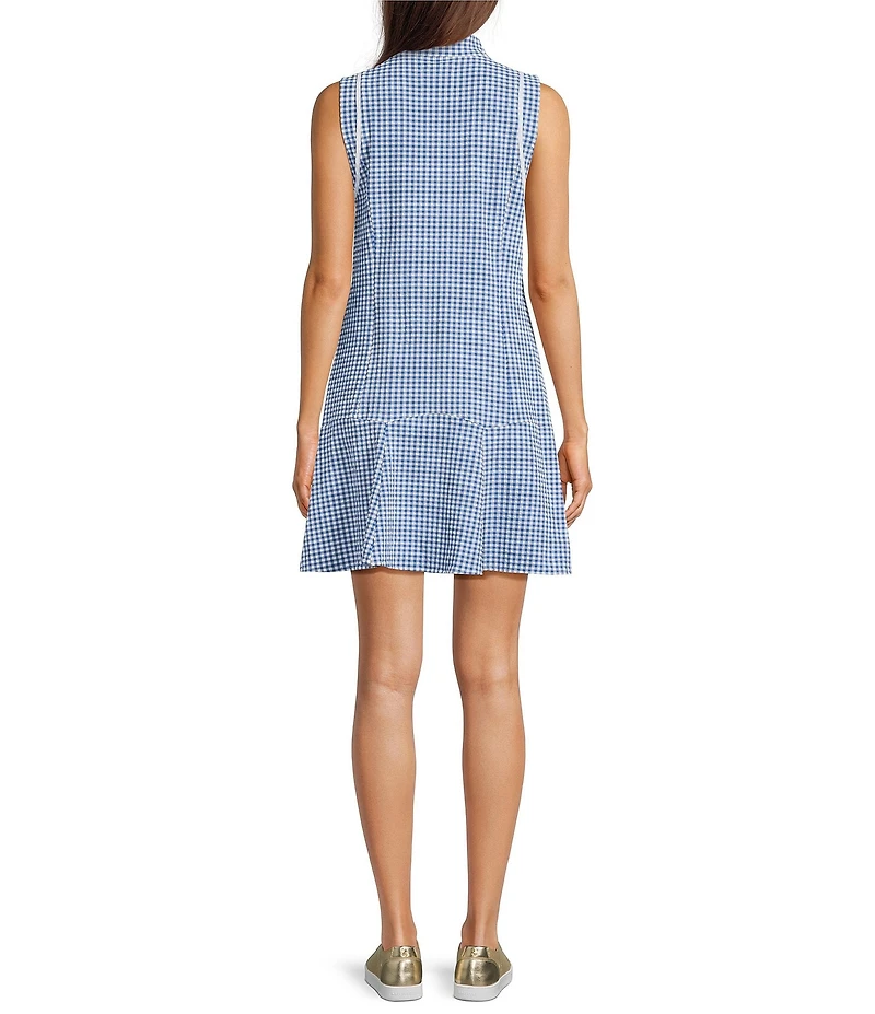 Lilly Pulitzer Kathy Performance Twill Gingham Mock Neck Sleeveless Flounce Dress