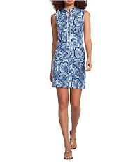 Lilly Pulitzer Kathy Proud As A Peacock Stripe Print Stand Collar Zip Neck Sleeveless Dress