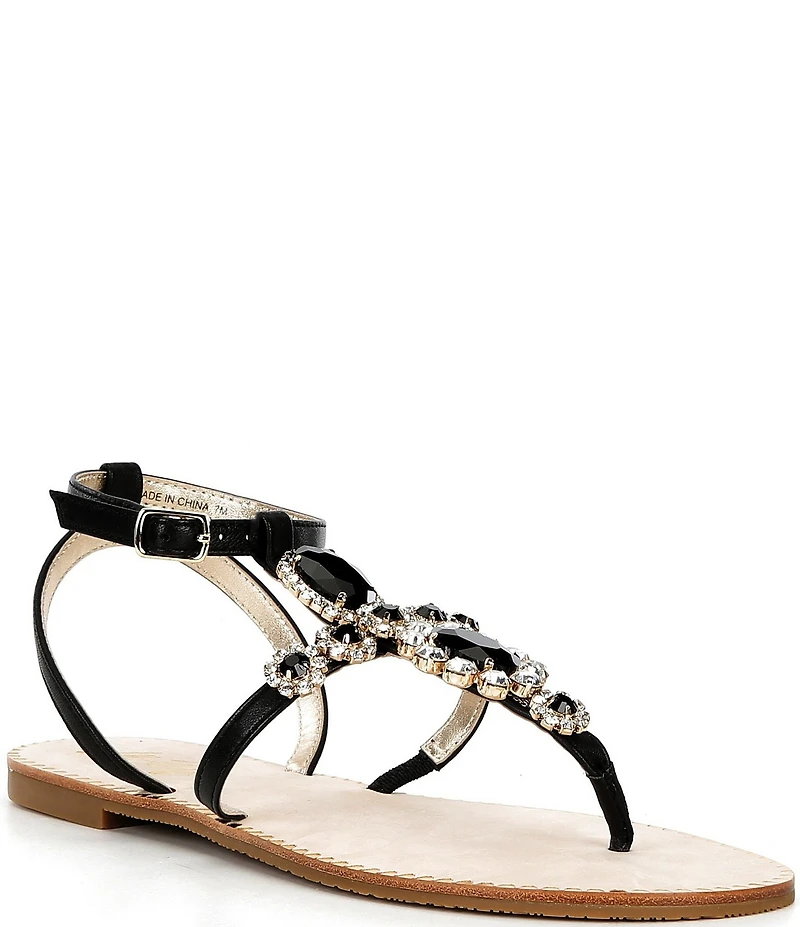 Lilly Pulitzer Katie Leather Jewel Ornamented Ankle Wrap T-Strap Sandals