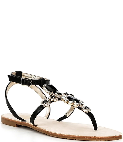 Lilly Pulitzer Katie Leather Jewel Ornamented Ankle Wrap T-Strap Sandals