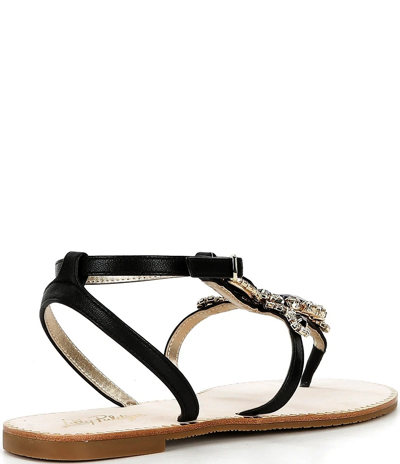 Lilly Pulitzer Katie Leather Jewel Ornamented Ankle Wrap T-Strap Sandals