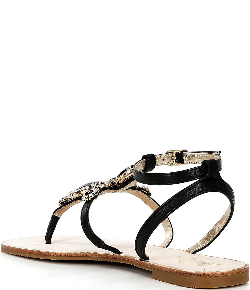 Lilly Pulitzer Katie Leather Jewel Ornamented Ankle Wrap T-Strap Sandals