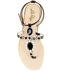 Lilly Pulitzer Katie Leather Jewel Ornamented Ankle Wrap T-Strap Sandals