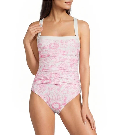 Lilly Pulitzer Keon Lil Fleur De Lilly Print Shirred One Piece Swimsuit